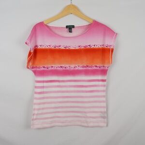 Ralph Lauren Jeans Y2K Style Tank Tee, Block Print, Pink Orange, Small